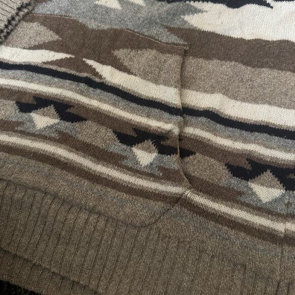 American Eagle Hooded Sweater Mens M Beige Aztec button neck southwest - Picture 3 of 7